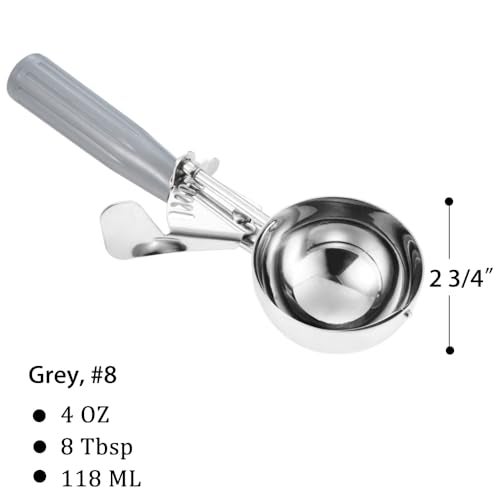 Saebye Portion Scoop - #8 (4 oz) - Disher, Large Cookie Scoop, Food Scoops, Muffin Scoops - Portion Control - 18/8 Stainless Steel, Grey Handle - Image 2
