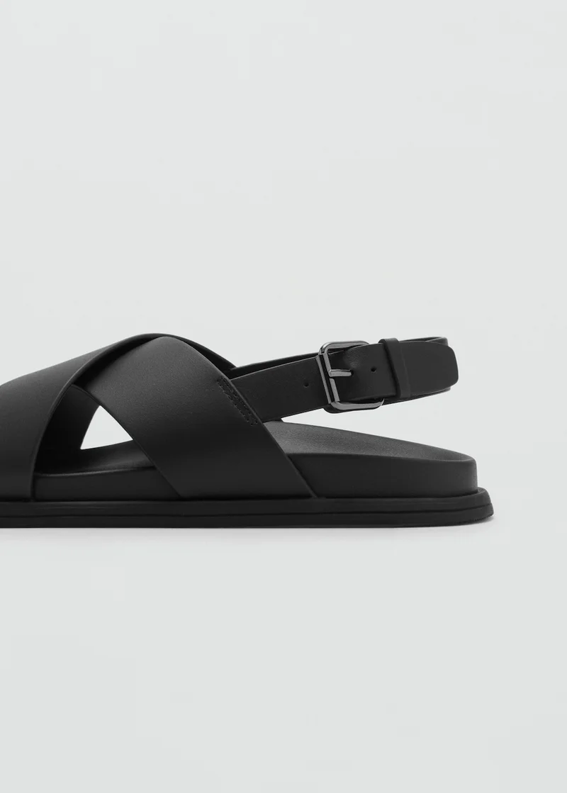 Mango Man Leather Crossed Strap Sandal