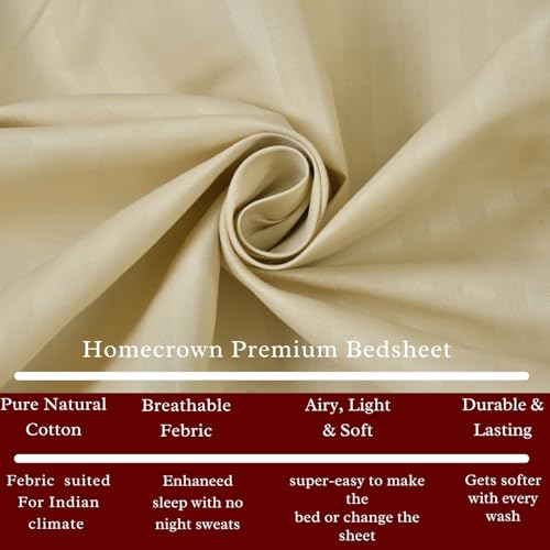 HOMECROWN Microfiber Soft Cotton King Size Double Bedsheet Set with 2 Pillow Covers – Elegant Satin Striped Design (90x100 inches) Ideal for Home, Hotels, and Guest Rooms – Beige Color - Image 3