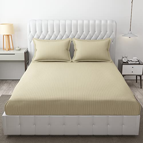 HOMECROWN Microfiber Soft Cotton King Size Double Bedsheet Set with 2 Pillow Covers – Elegant Satin Striped Design (90x100 inches) Ideal for Home, Hotels, and Guest Rooms – Beige Color - Image 1