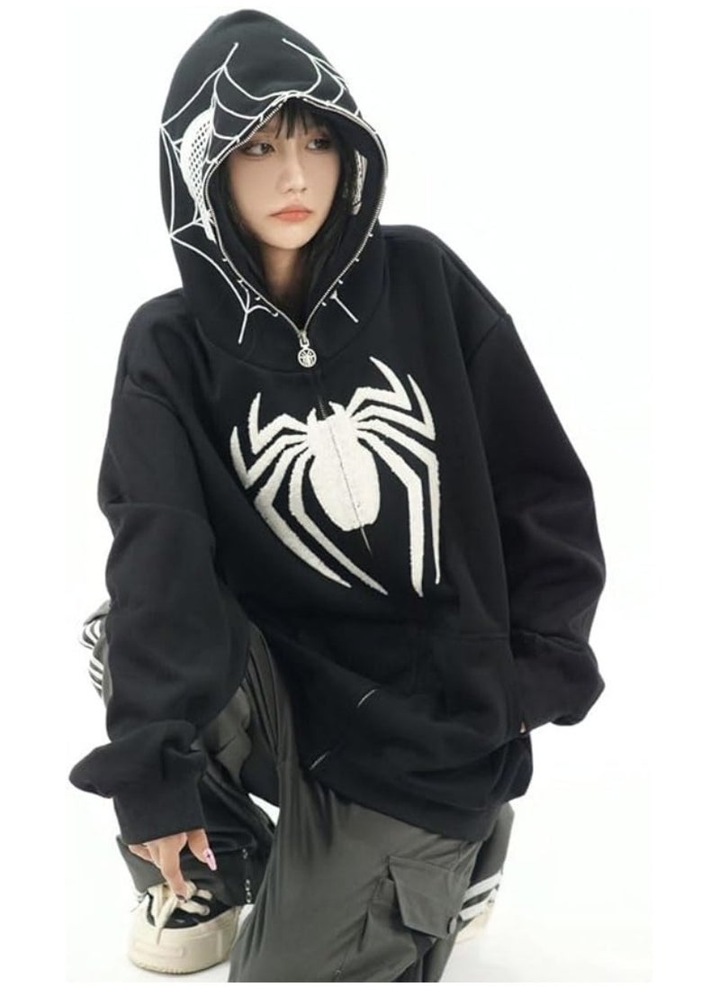 NIBEMINENT Autumn and winter American Y2K retro niche design Spider-Man hooded sweatshirt zipper cardigan national style high street loose jacket  - Image 1