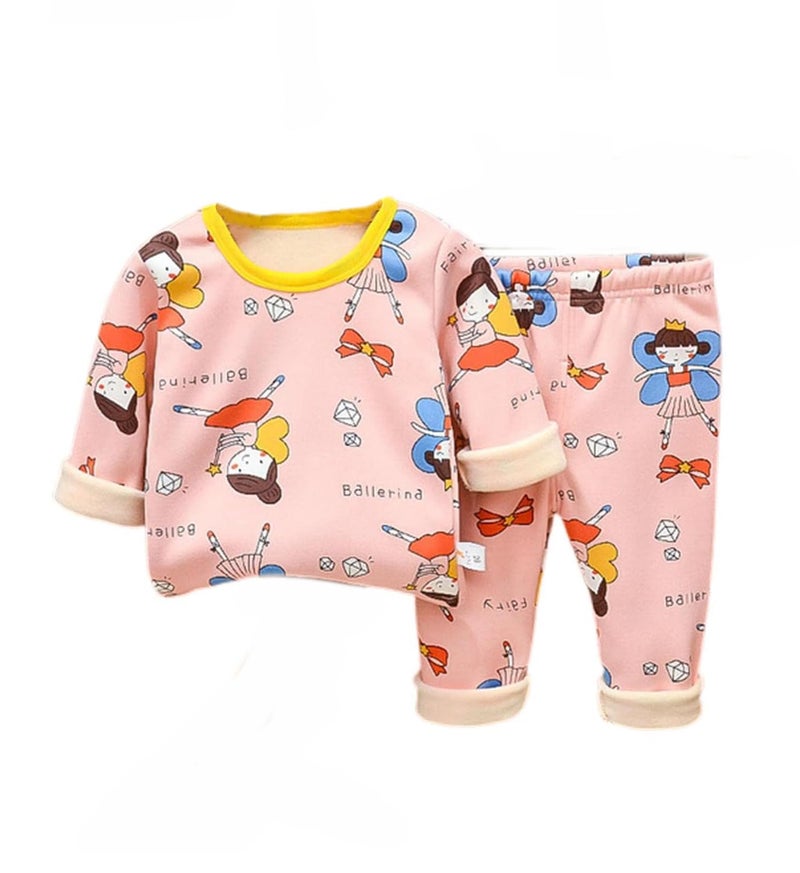 Bold N Elegant Cute Winter Warm Fleece Kid's Cartoon Printed Thick Sweatshirt Tshirt and Pyjama Pant Clothing Set for Infant Toddler Boys Girls Kids (Pink, 6-12 Months) - Image 5