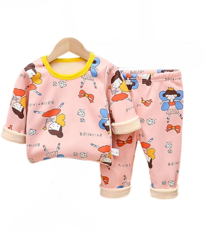 Bold N Elegant Cute Winter Warm Fleece Kid's Cartoon Printed Thick Sweatshirt Tshirt and Pyjama Pant Clothing Set for Infant Toddler Boys Girls Kids (Pink, 6-12 Months) - Image 3