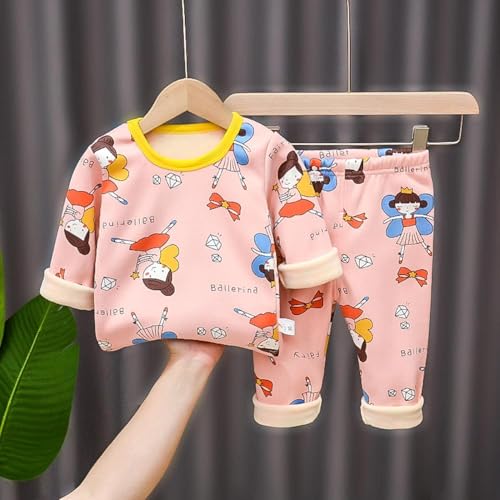 Bold N Elegant Cute Winter Warm Fleece Kid's Cartoon Printed Thick Sweatshirt Tshirt and Pyjama Pant Clothing Set for Infant Toddler Boys Girls Kids (Pink, 6-12 Months) - Image 2