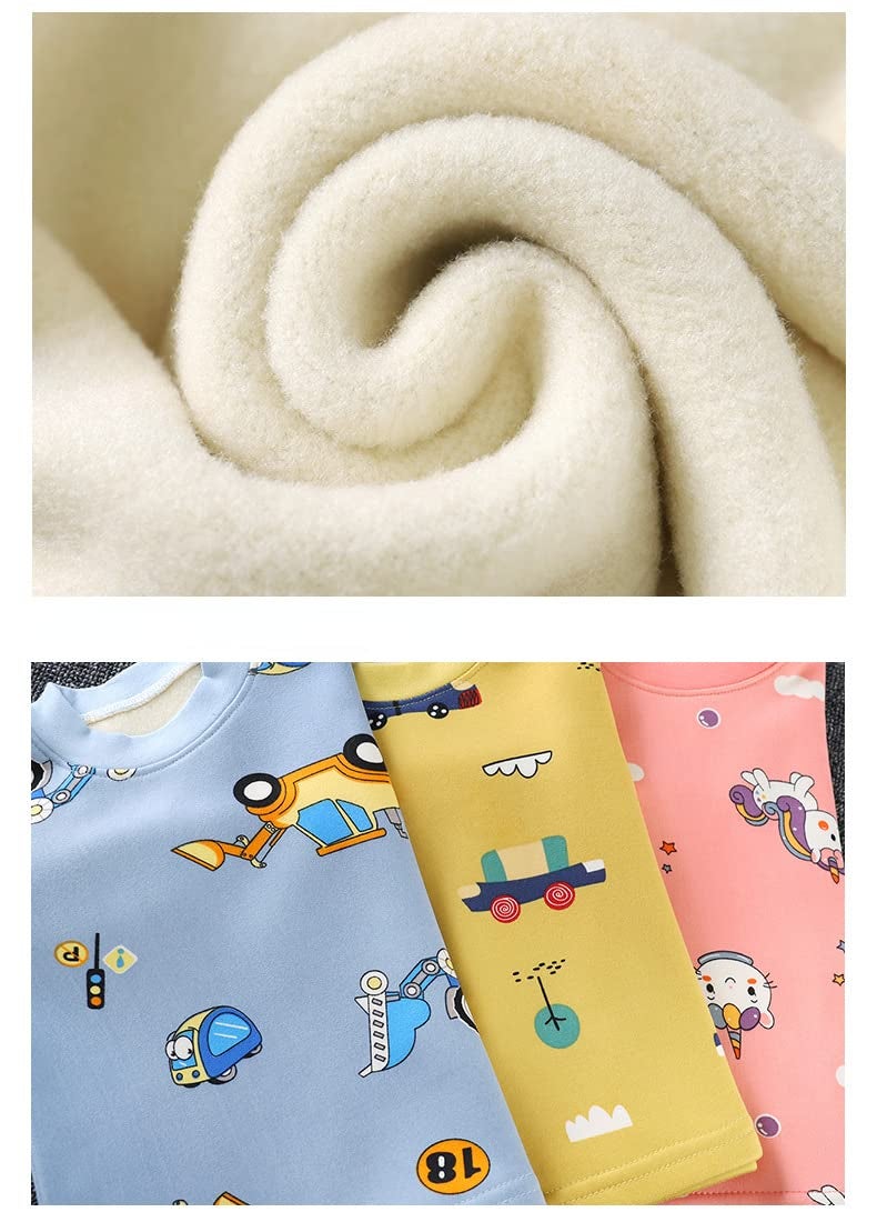 Bold N Elegant Cute Winter Warm Fleece Kid's Cartoon Printed Thick Sweatshirt Tshirt and Pyjama Pant Clothing Set for Infant Toddler Boys Girls Kids (Pink, 6-12 Months) - Image 4