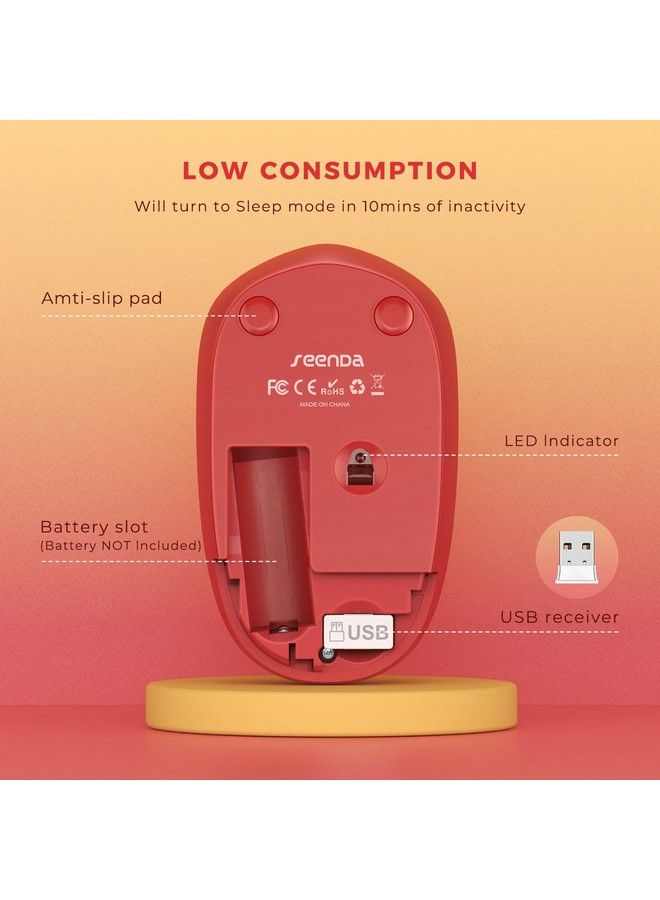 Seenda Wireless Mouse 2.4G Noiseless Mouse With Usb Receiver Portable Computer Mice For Pc Tablet Laptop Notebook With Windows System Gradient Red  - Image 4