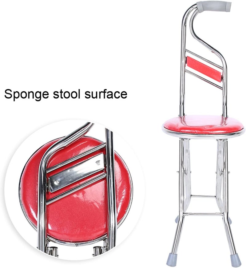 كلاراكو عصا قابلة للطي مع مقعد، عصا يد للمشي من الفولاذ المقاوم للصدأ، عكاز مضاد للانزلاق بأربعة أرجل، عصا مشي قابلة للطي للرجال والنساء وكبار السن والسفر في الهواء الطلق، مساعدة على الحركة - Image 3