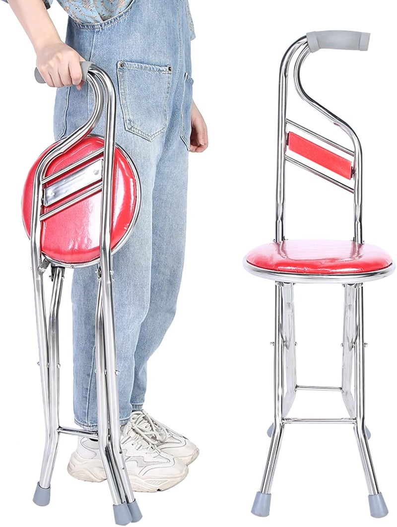 كلاراكو عصا قابلة للطي مع مقعد، عصا يد للمشي من الفولاذ المقاوم للصدأ، عكاز مضاد للانزلاق بأربعة أرجل، عصا مشي قابلة للطي للرجال والنساء وكبار السن والسفر في الهواء الطلق، مساعدة على الحركة - Image 5