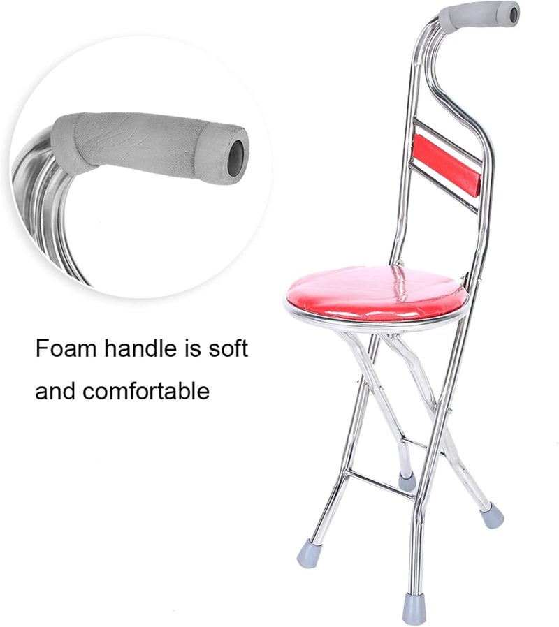 كلاراكو عصا قابلة للطي مع مقعد، عصا يد للمشي من الفولاذ المقاوم للصدأ، عكاز مضاد للانزلاق بأربعة أرجل، عصا مشي قابلة للطي للرجال والنساء وكبار السن والسفر في الهواء الطلق، مساعدة على الحركة - Image 2