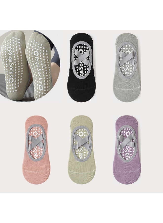 ماكدو 5 أزواج من جوارب اليوغا، سيليكون غير قابل للانزلاق وأشرطة متقاطعة، جوارب رياضية للياقة البدنية داخلية، مناسبة لليوغا والرقص والبيلاتس (متعدد الألوان) - Image 1