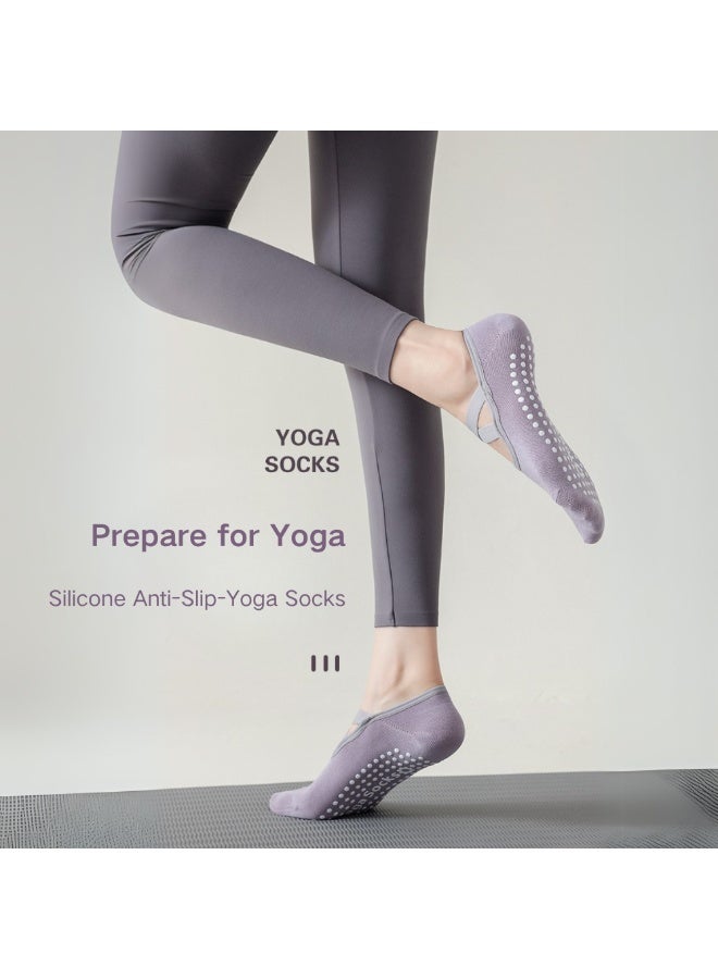 ماكدو 5 أزواج من جوارب اليوغا، سيليكون غير قابل للانزلاق وأشرطة متقاطعة، جوارب رياضية للياقة البدنية داخلية، مناسبة لليوغا والرقص والبيلاتس (متعدد الألوان) - Image 2