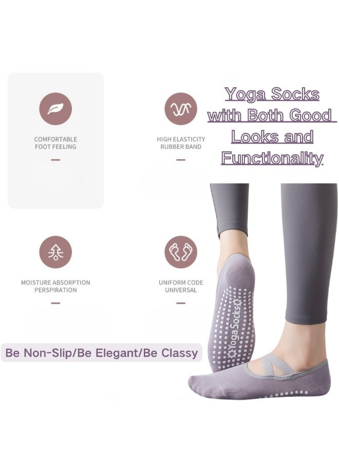 ماكدو 5 أزواج من جوارب اليوغا، سيليكون غير قابل للانزلاق وأشرطة متقاطعة، جوارب رياضية للياقة البدنية داخلية، مناسبة لليوغا والرقص والبيلاتس (متعدد الألوان) - Image 5