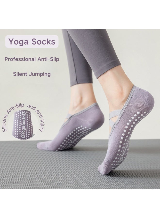ماكدو 5 أزواج من جوارب اليوغا، سيليكون غير قابل للانزلاق وأشرطة متقاطعة، جوارب رياضية للياقة البدنية داخلية، مناسبة لليوغا والرقص والبيلاتس (متعدد الألوان) - Image 4