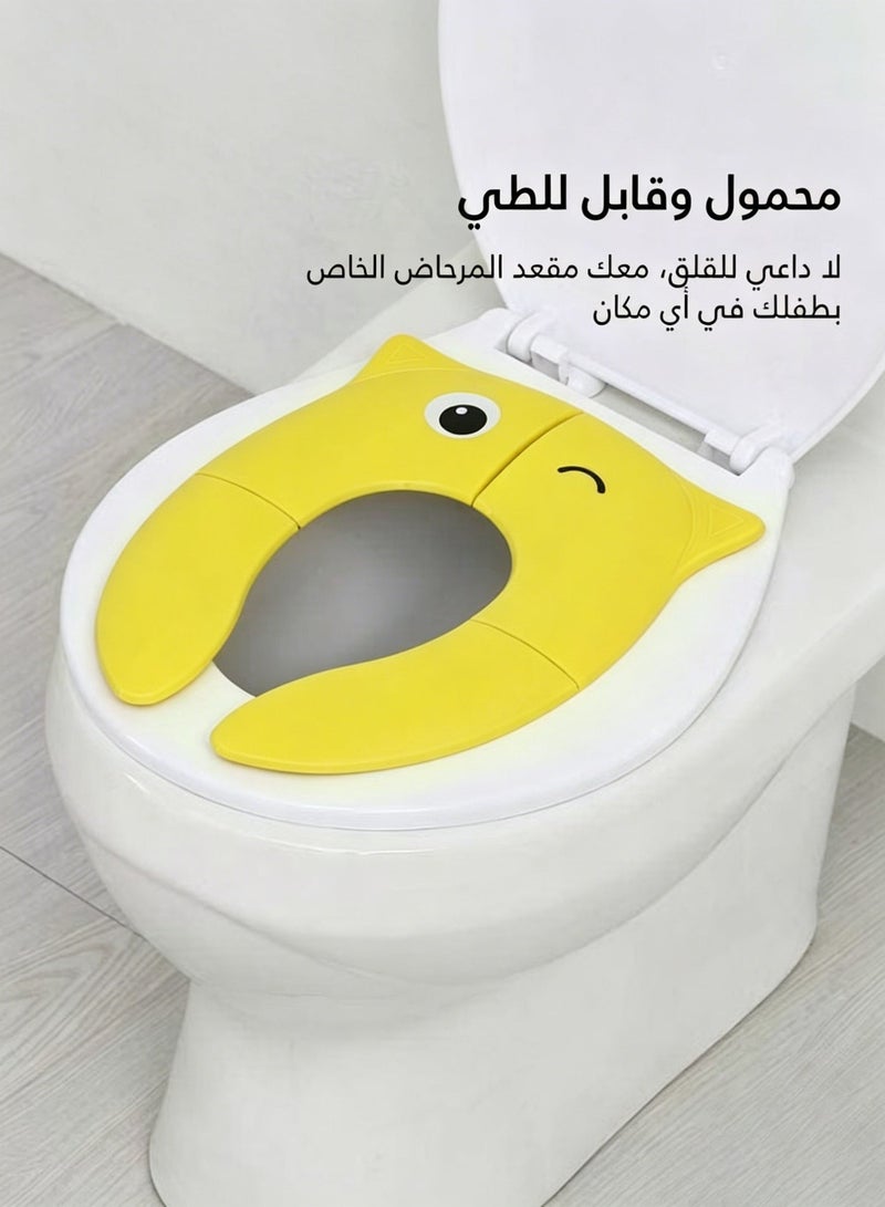 Amanli Foldable Kids Toilet Training Seat, Non-slip Portable Toddler Potty Seat with 6 Anti-slip Pads and Storage Bag (Yellow Owl Design) - Image 2