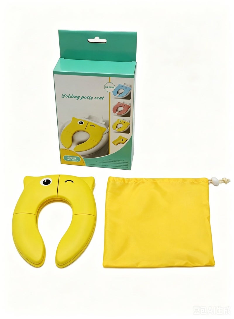 Amanli Foldable Kids Toilet Training Seat, Non-slip Portable Toddler Potty Seat with 6 Anti-slip Pads and Storage Bag (Yellow Owl Design) - Image 5