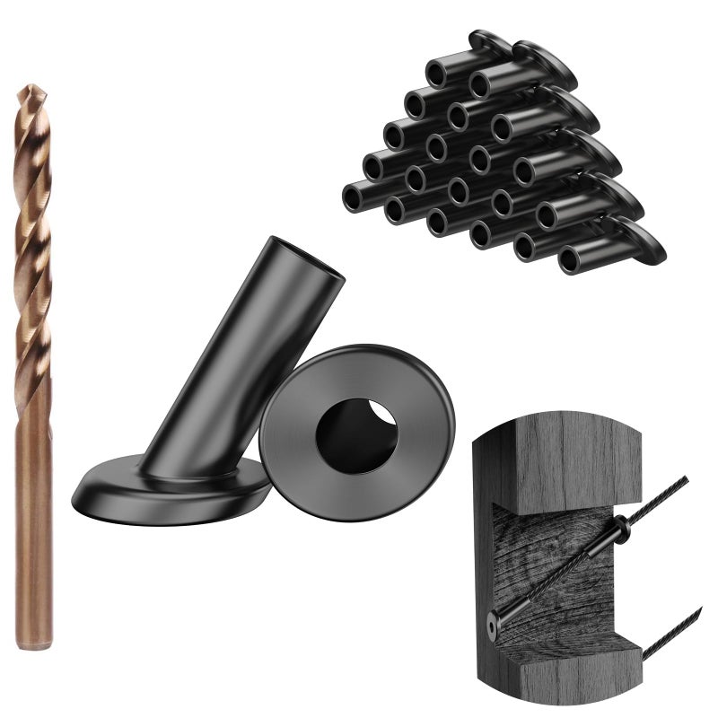 BLIKA 20 Pack 25 30 35 Degree 1/8" Black Cable Railing Angle Beveled Protector Sleeves, T316 Stainless Steel, Angle Protector Sleeves Deck Stair Cable Railing Hardware Kit for Wood Posts - Image 1