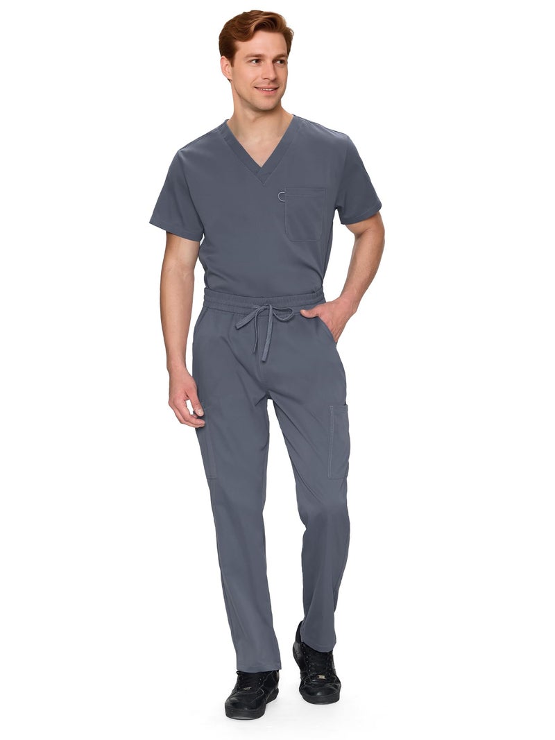 COZYFIT Scrubs for Men Set - V-Neck Scrub Top and Straight Leg Pants with 11 Pockets, Elastic Drawstring Men Scrubs set, Rock Grey, S - Image 1