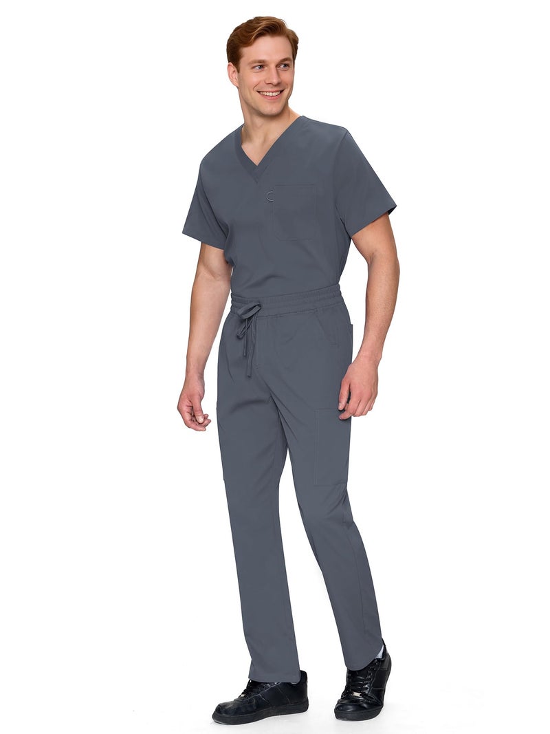 COZYFIT Scrubs for Men Set - V-Neck Scrub Top and Straight Leg Pants with 11 Pockets, Elastic Drawstring Men Scrubs set, Rock Grey, S - Image 3