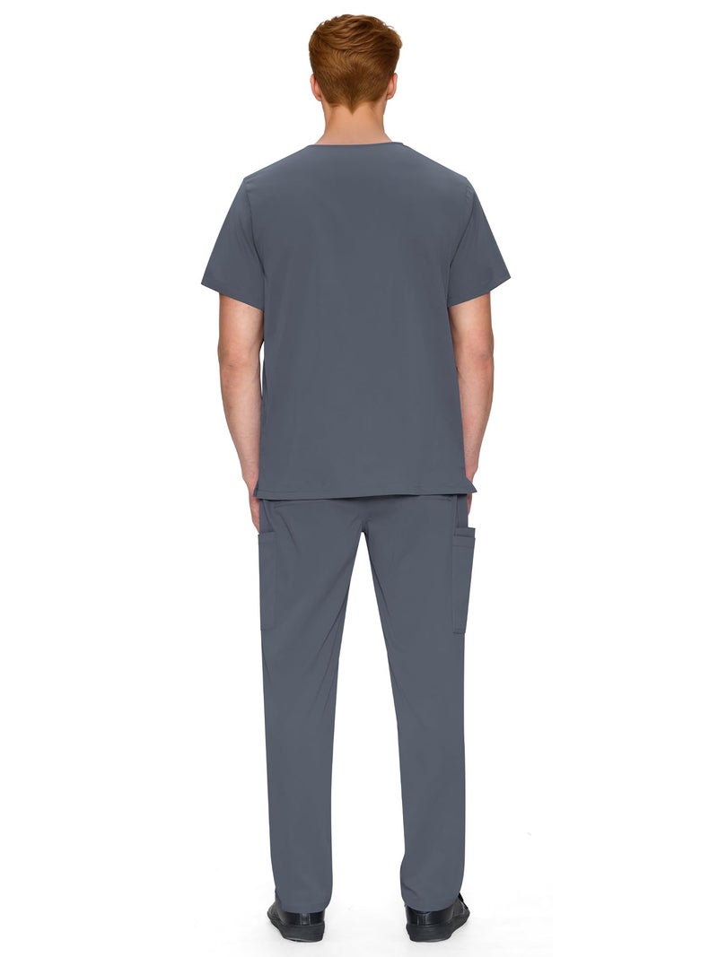 COZYFIT Scrubs for Men Set - V-Neck Scrub Top and Straight Leg Pants with 11 Pockets, Elastic Drawstring Men Scrubs set, Rock Grey, S - Image 2