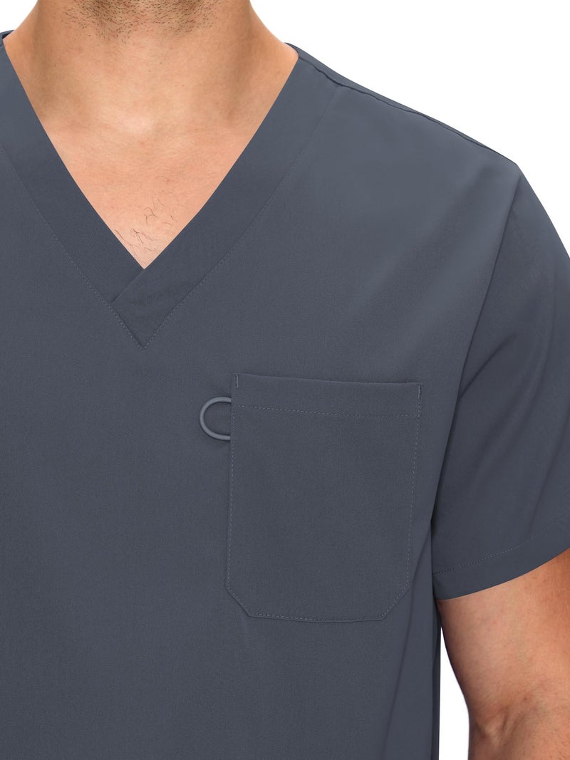 COZYFIT Scrubs for Men Set - V-Neck Scrub Top and Straight Leg Pants with 11 Pockets, Elastic Drawstring Men Scrubs set, Rock Grey, S - Image 4