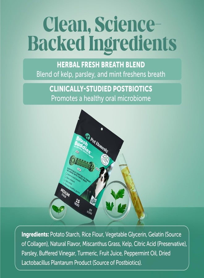 Pet Honesty Brush Buddies All Natural Dog Dental Treats for Dogs – Long Lasting Dental Sticks for Dogs, Teeth Cleaner, Breath Freshener, Plaque & Tartar Remover – Medium Sized Dogs (15 Count) - Image 4