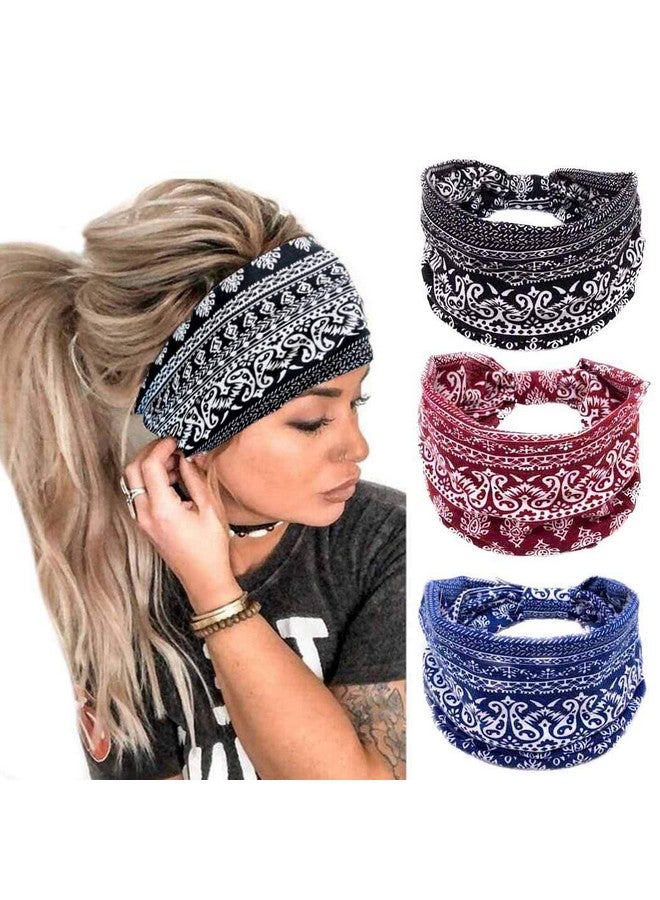 Bohend Boho Headbands Wide Knotted Hair Bands Fashion Printing Bandeau Travel Stretchy Cotton Headband Sport Yoga Hair Accessories For Women And Girls (A) - Image 2