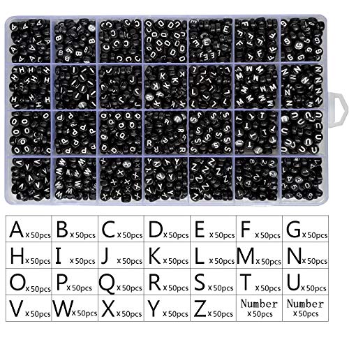 Looconi Amaney 1400pcs 4×7mm Black Round Acrylic Alphabet Letter Beads A-Z and Number Beads for Jewelry Making Bracelets Necklaces Key Chains - Image 3