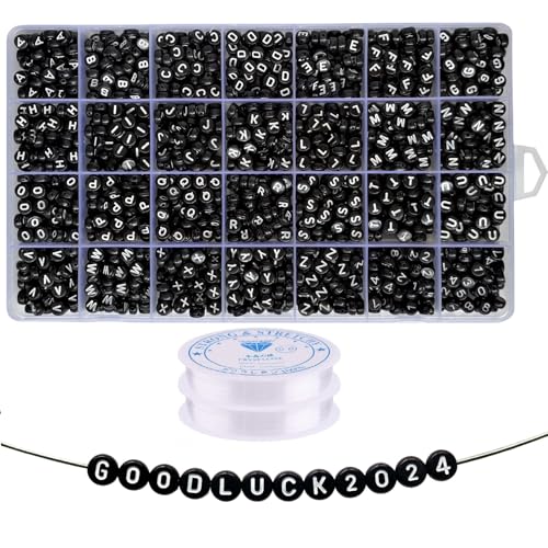 Looconi Amaney 1400pcs 4×7mm Black Round Acrylic Alphabet Letter Beads A-Z and Number Beads for Jewelry Making Bracelets Necklaces Key Chains - Image 1