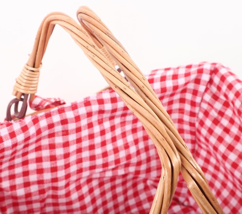 MAGICLULU Wicker Hand-Woven Fruit Basket with Handle Small Natural Willow Picnic Basket with Red Plaid Liner Portable Kitchen Storage - Image 4