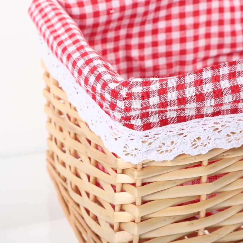 MAGICLULU Wicker Hand-Woven Fruit Basket with Handle Small Natural Willow Picnic Basket with Red Plaid Liner Portable Kitchen Storage - Image 5