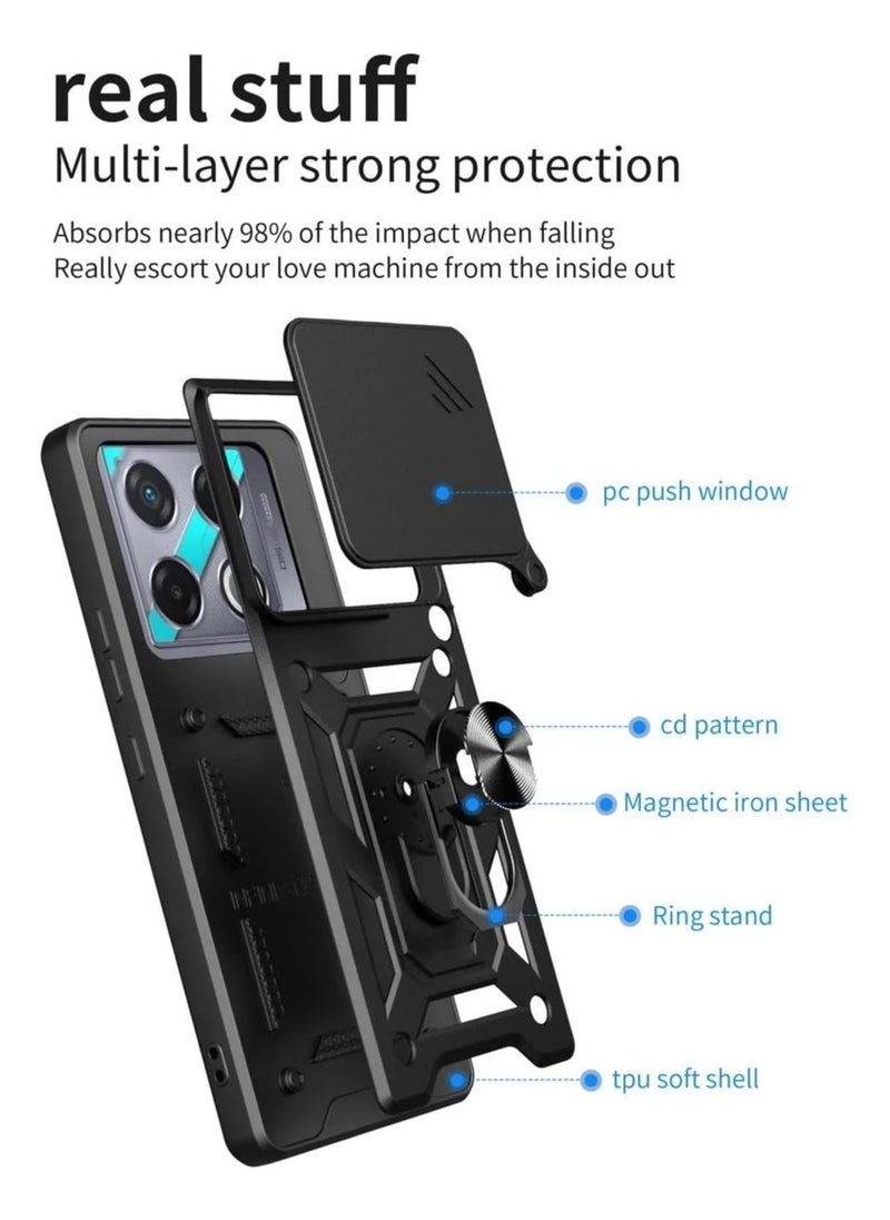 General - Compatible with Infinix GT 20 Pro Case, Case with Slide Camera Cover Heavy Duty Shockproof Magnetic Ring Holder Kickstand Case for Infinix GT 20 Pro - Image 1