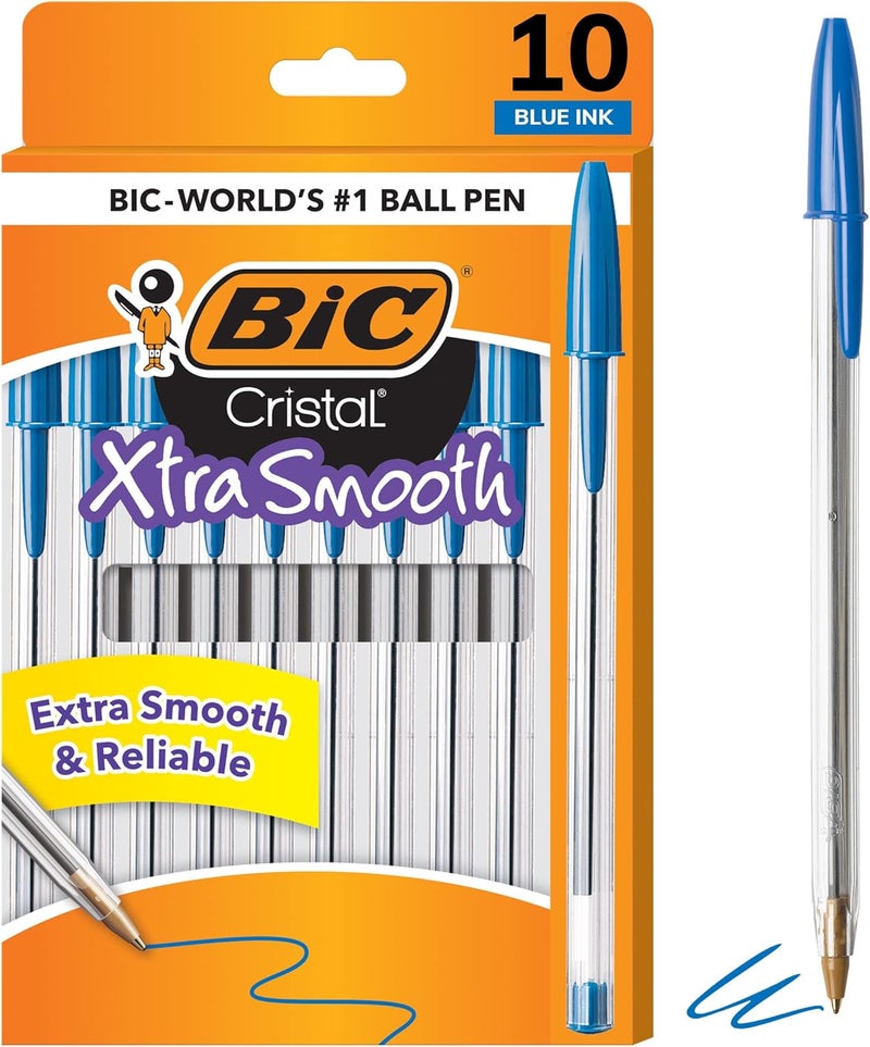 BIC Cristal Xtra Smooth Ball Pen, Medium Point (1.0 mm), Blue, 10-Count - Image 1