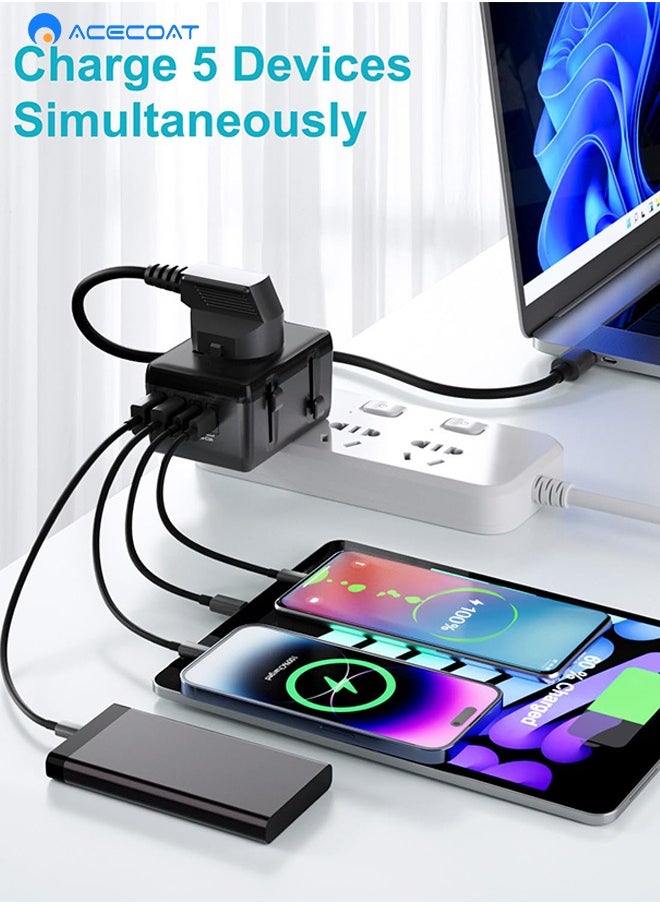 ايسكوت محول السفر الدولي العالمي مع 2 USB 2 نوع C - شاحن قابس حائط متعدد الوظائف مع مصهر 8A - محول مقبس ذكي للشحن السريع مع حماية السلامة للولايات المتحدة/المملكة المتحدة/الاتحاد الأوروبي/الاتحاد الأفريقي  - Image 3
