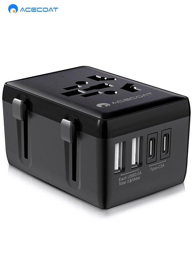 ايسكوت محول السفر الدولي العالمي مع 2 USB 2 نوع C - شاحن قابس حائط متعدد الوظائف مع مصهر 8A - محول مقبس ذكي للشحن السريع مع حماية السلامة للولايات المتحدة/المملكة المتحدة/الاتحاد الأوروبي/الاتحاد الأفريقي  - Image 1