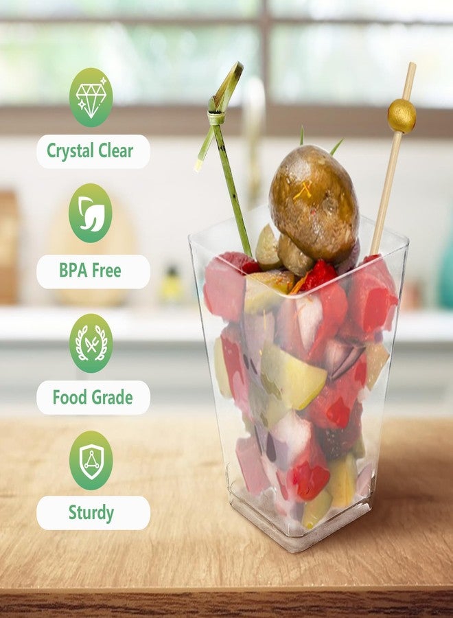 Slomg 50 Sets 5 oz Plastic Charcuterie Cups with 100 Sticks, Clear Mini Fruit Appetizer Cups with Cocktail Picks, Disposable Small Dessert Cups for Snack Salad Dip Veggies Party Serving - Image 3