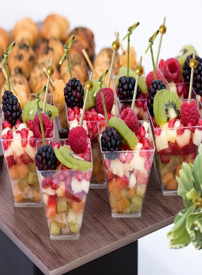 Slomg 50 Sets 5 oz Plastic Charcuterie Cups with 100 Sticks, Clear Mini Fruit Appetizer Cups with Cocktail Picks, Disposable Small Dessert Cups for Snack Salad Dip Veggies Party Serving - Image 5