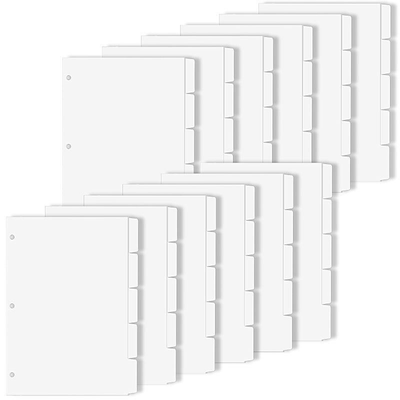 Coidea Binder Dividers for 3 Ring Binder, 1/5 Cut Tabs, Letter Size, Blank Write On Page Dividers with 5 Big Tabs for School Office Home, 12 Sets, 60 Dividers, White - Image 1