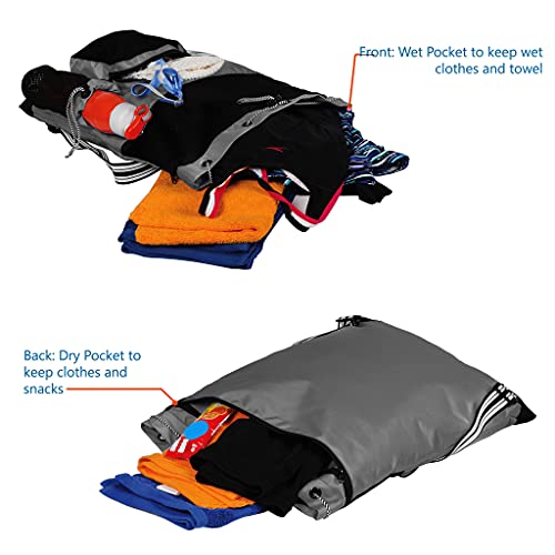 WHACKK Aqua Grey Unisex Swimming Bag |Water Sports |Dry Bags |Wet Pocket |Accessories |Beach Bag |Storage Swim Gym Gears |Drawstring Backpack |Netball Backpack | Pocket for Cap and Goggles - Image 3