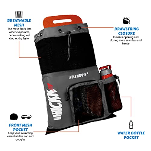 WHACKK Aqua Grey Unisex Swimming Bag |Water Sports |Dry Bags |Wet Pocket |Accessories |Beach Bag |Storage Swim Gym Gears |Drawstring Backpack |Netball Backpack | Pocket for Cap and Goggles - Image 2
