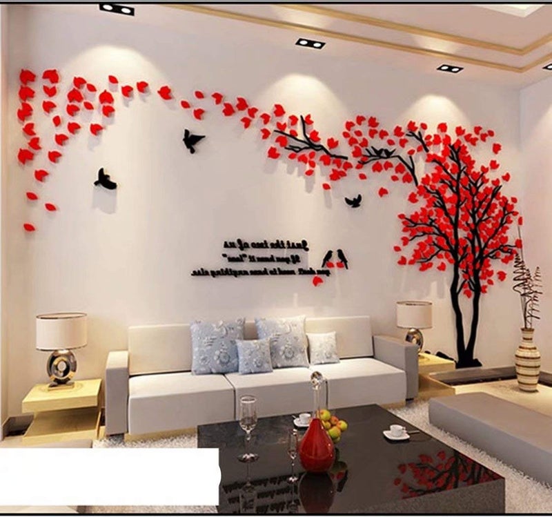 guangmu 3D Tree Wall Stickers - DIY Tree and Birds Wall Decals Family Couple Tree Stickers Murals Wall Decor for Living Room Bedroom TV Background Home Decorations(Red Right XL-158X79in) - Image 2