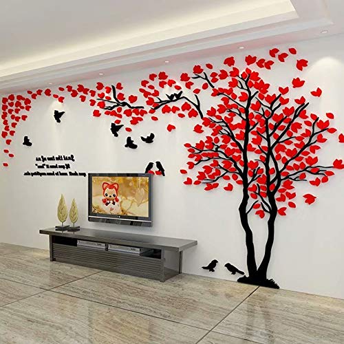 guangmu 3D Tree Wall Stickers - DIY Tree and Birds Wall Decals Family Couple Tree Stickers Murals Wall Decor for Living Room Bedroom TV Background Home Decorations(Red Right XL-158X79in) - Image 1