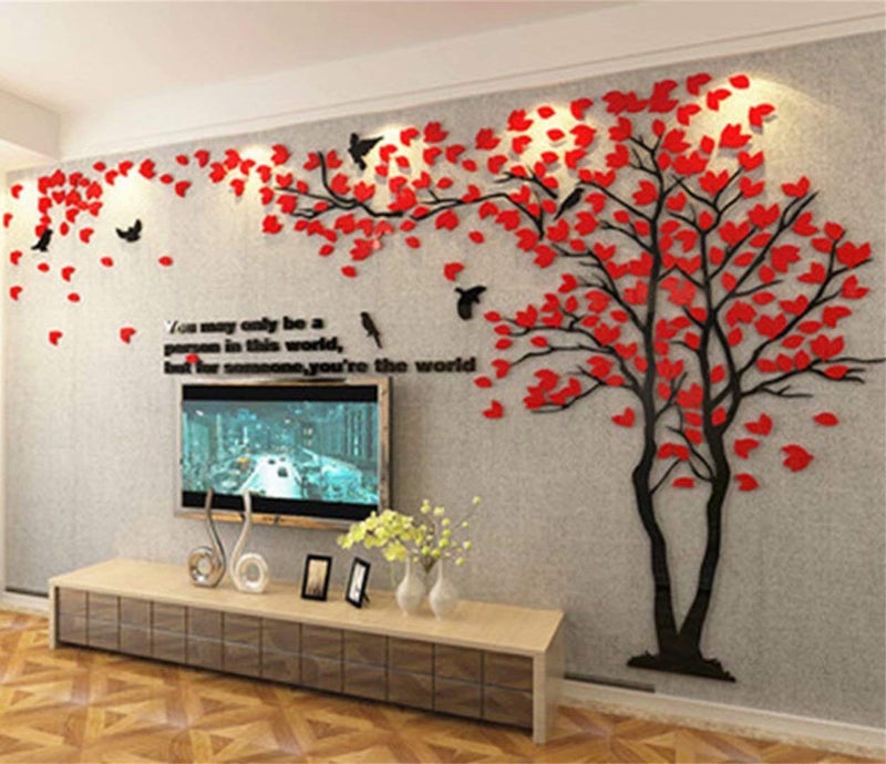 guangmu 3D Tree Wall Stickers - DIY Tree and Birds Wall Decals Family Couple Tree Stickers Murals Wall Decor for Living Room Bedroom TV Background Home Decorations(Red Right XL-158X79in) - Image 3