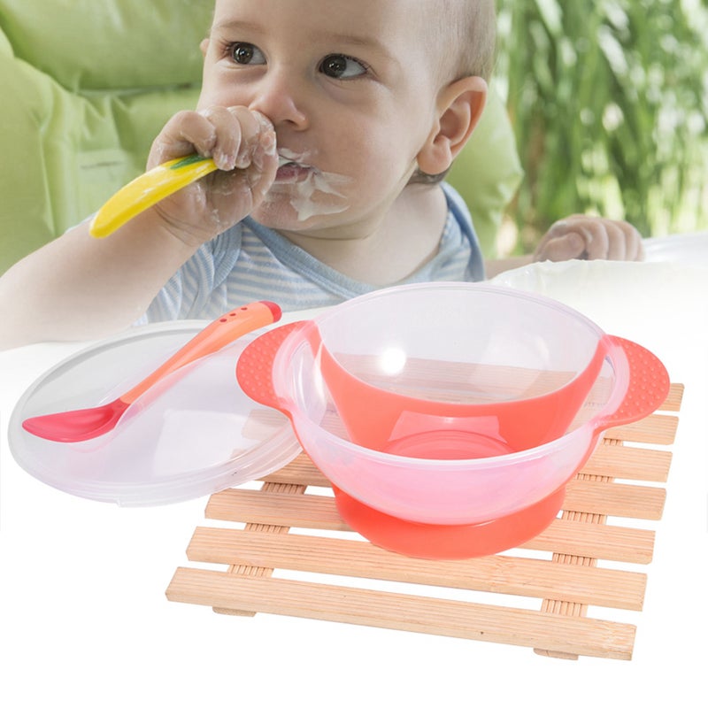 Baby Kids Children Slip resistant Sucker Bowl Feeding Bowls Sensing Spoon Cover - Image 5