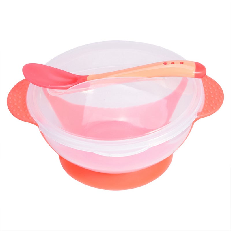 Baby Kids Children Slip resistant Sucker Bowl Feeding Bowls Sensing Spoon Cover - Image 1