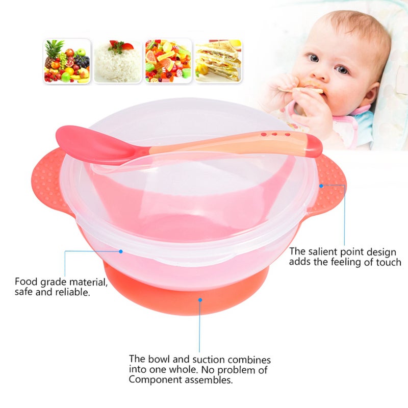 Baby Kids Children Slip resistant Sucker Bowl Feeding Bowls Sensing Spoon Cover - Image 3