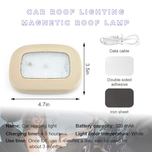 Ohleats Car Interior Ceiling Roof Lights, Magnetic Rechargeable USB Wireless Dome Lamp, LED Auto Map Reading Light Cover for Insider Roof Ceiling, Universal Car Accessories (Beige) - Image 2