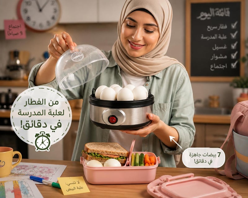 350W 2 in 1 Fast Electric Egg Boiler, 7 Egg Steamer, Stainless Steel Body with Clear Lid and Measuring Cup, Automatic Alarm, 12 Months Warranty - Image 5