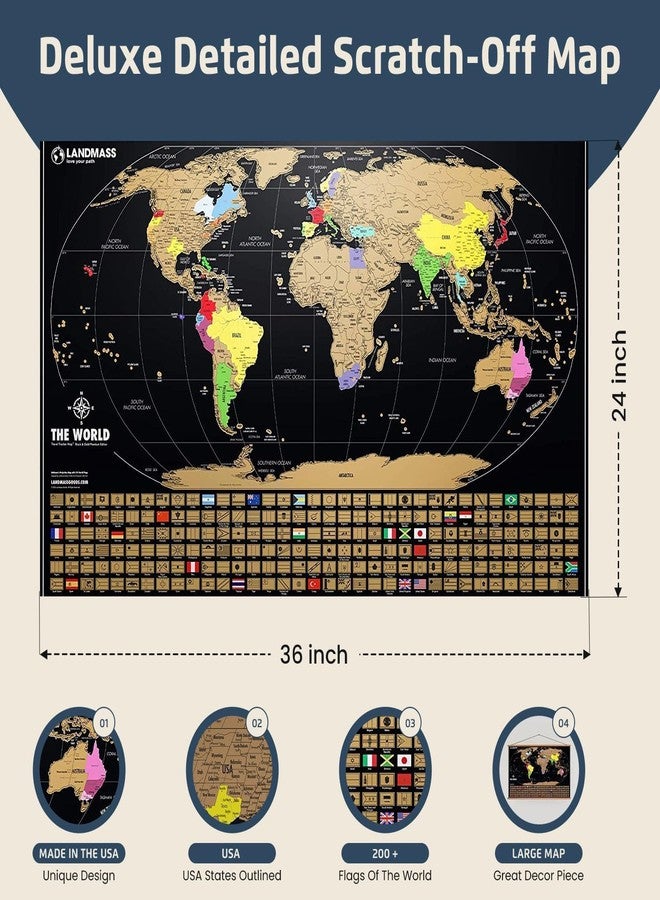 لاند ماس ملصق خريطة العالم القابلة للخدش من لاندماس - صنع في الولايات المتحدة الأمريكية - خريطة سفر مع أعلام - خريطة العالم قابلة للخدش بتفاصيل دقيقة وألوان زاهية - 24 × 36 بوصة - Image 2