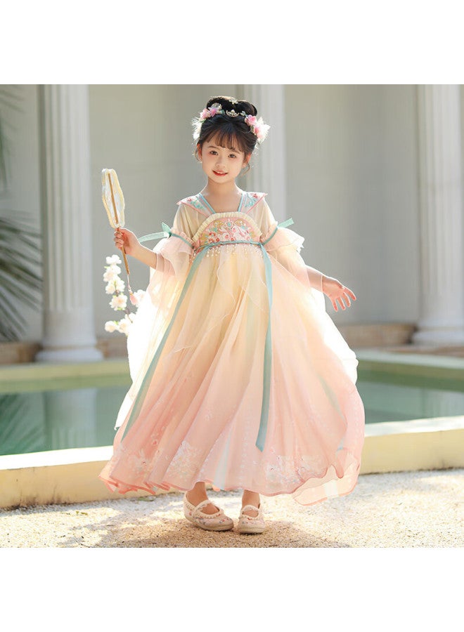 Anneyol Anni You'er Girls' Hanfu Spring And Summer Dress, Chinese-style Dress, Fairy-like Ru Skirt, Ancient-style Girls' Princess Dress, Pink, Size 160 - Image 5