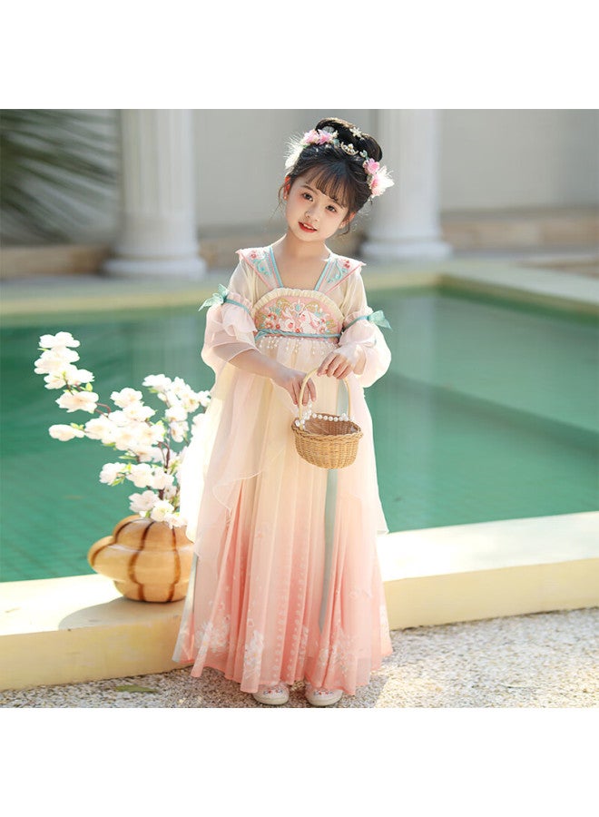 Anneyol Anni You'er Girls' Hanfu Spring And Summer Dress, Chinese-style Dress, Fairy-like Ru Skirt, Ancient-style Girls' Princess Dress, Pink, Size 160 - Image 3